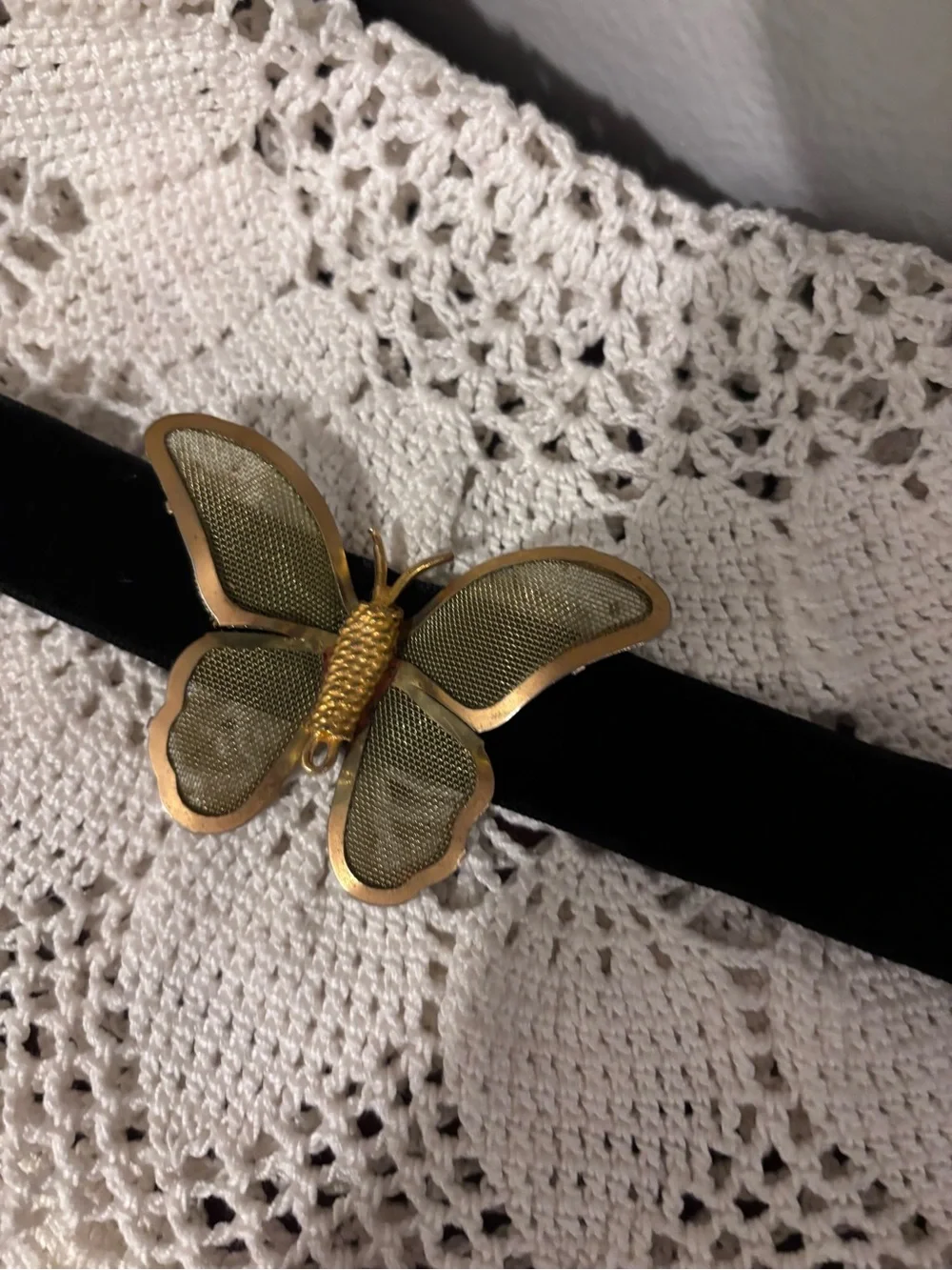 Vintage Gold Butterfly Velvet Choker.